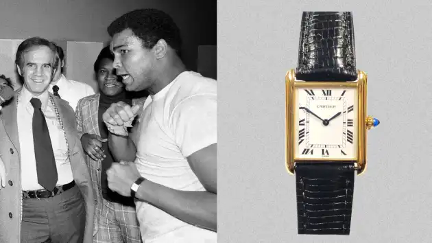 Muhammad Ali wearing a Cartier Tank